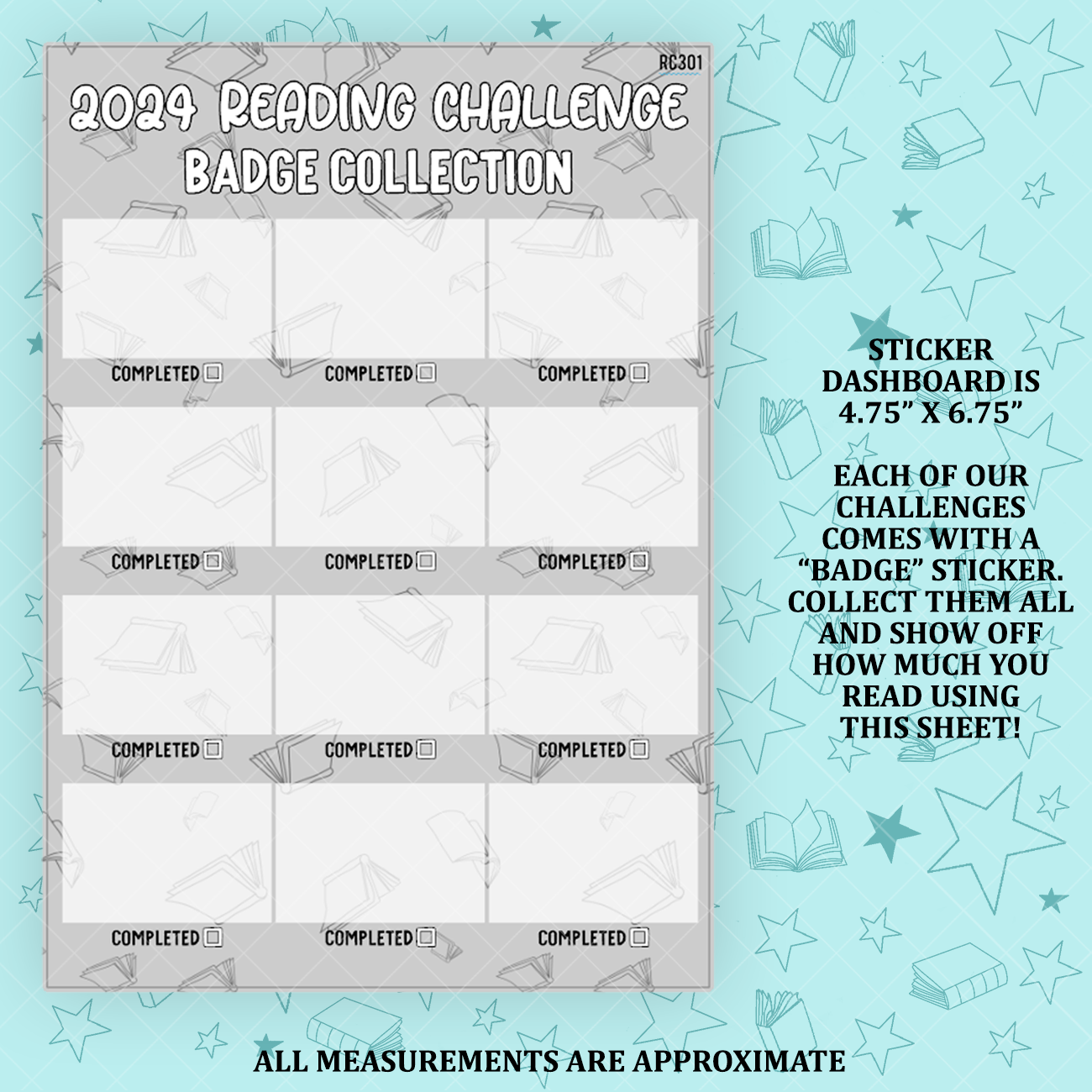 2024 Badge Collection and Reading Challenge 5x7 Dashboard and Sticker Tracker - RC301