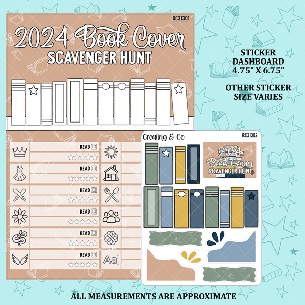 Book Cover Scavenger Hunt Reading Challenge 5x7 Dashboard and Sticker Trackers - RC313
