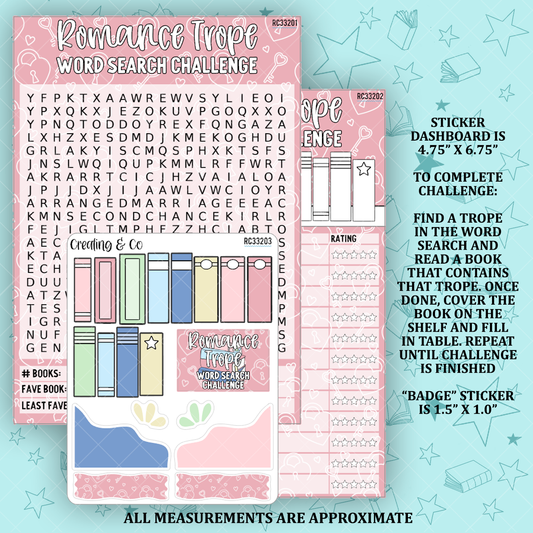 Romance Trope Word Search 5x7 Dashboard and Sticker Trackers - RC332
