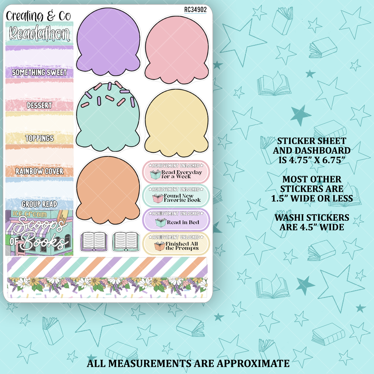 Scoops of Books 5x7 Readathon Dashboard and Sticker Trackers - RC349
