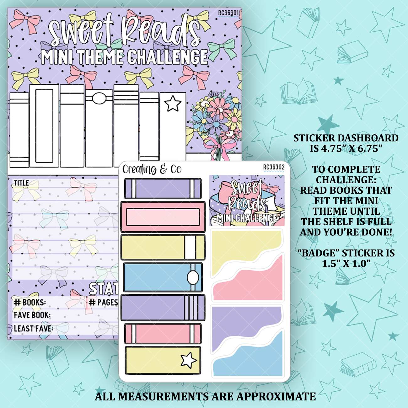 Sweet Reads Coquette Books Mini Theme Reading Challenge Dashboard and Sticker Trackers - RC363