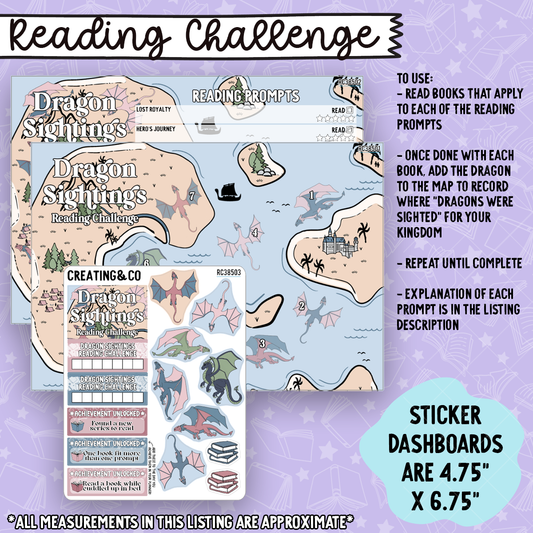 For the Sky Dragon Sightings Map 5x7 Reading Challenge Dashboard and Sticker Trackers - RC385