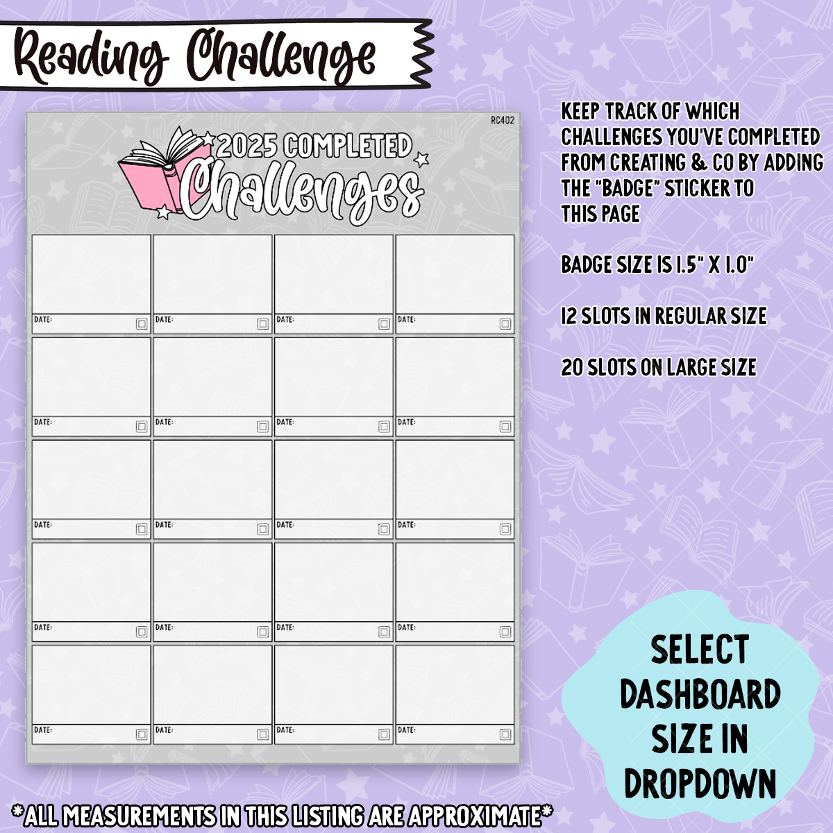 2025 Badge Collection and Reading Challenge Dashboard and Sticker Tracker - RC401/402