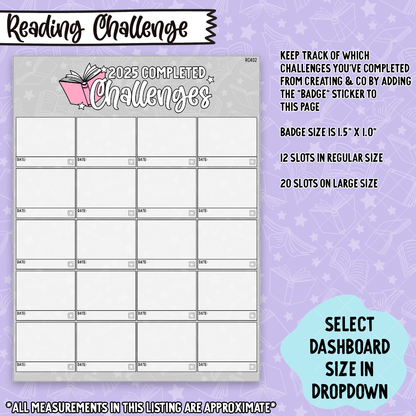 2025 Badge Collection and Reading Challenge Dashboard and Sticker Tracker - RC401/402