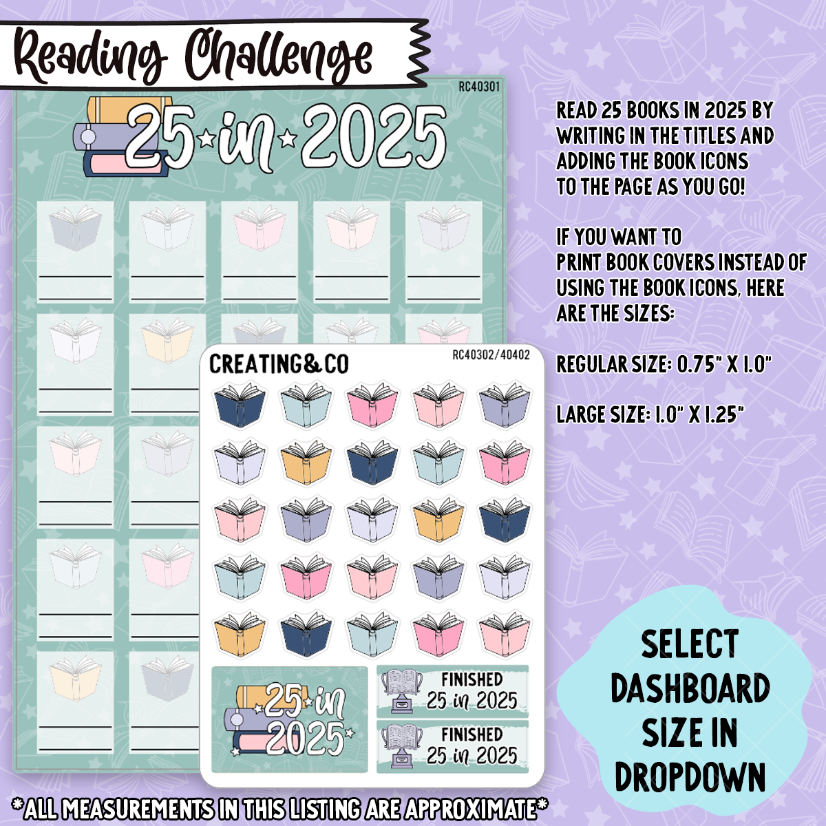 25 Books in 2025 Reading Challenge Sticker Tracker - RC403/404