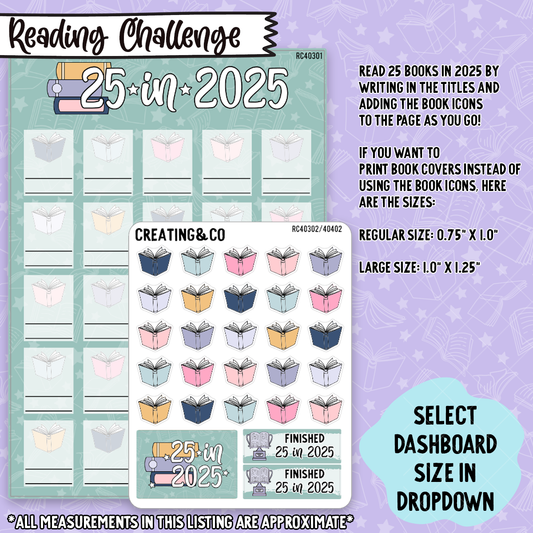 25 Books in 2025 Reading Challenge Sticker Tracker - RC403/404