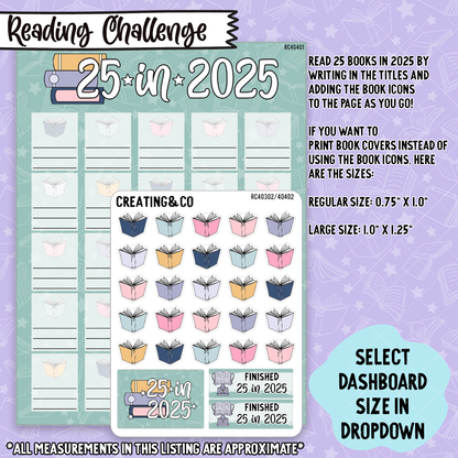 25 Books in 2025 Reading Challenge Sticker Tracker - RC403/404