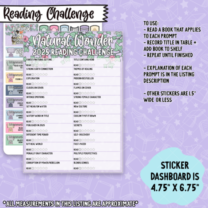 Natural Wonder 2025 Annual Reading Challenge 5x7 Dashboard and Sticker Trackers - RC417