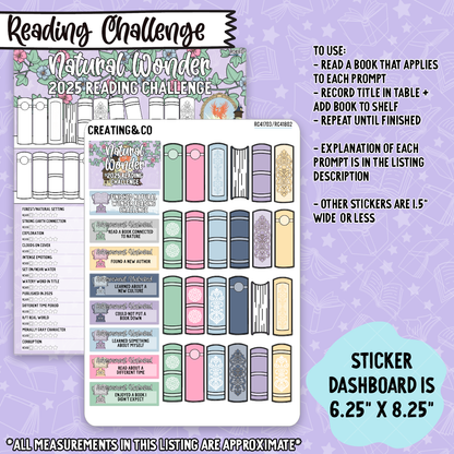 Natural Wonder 2025 Annual Reading Challenge Dashboard and Sticker Trackers for 7x9 Planners - RC418