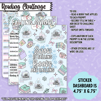 Falling Snow 5x7 Reading Challenge Dashboard and Sticker Trackers - RC419