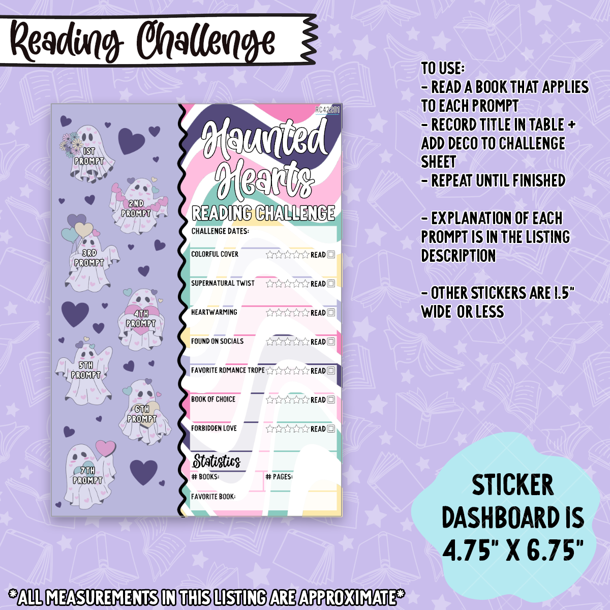 Haunted Hearts Reading Challenge 5x7 Dashboard and Sticker Trackers - RC422