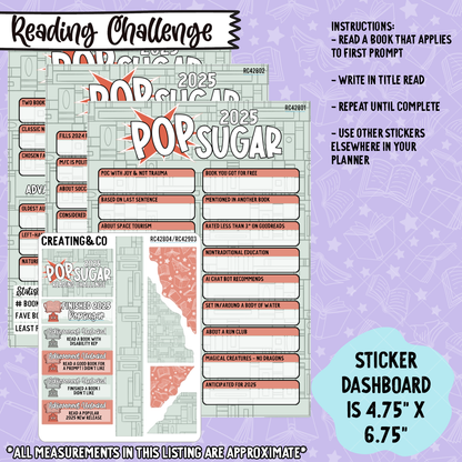 2025 Popsugar Reading Challenge Dashboard Set - RC428/RC429