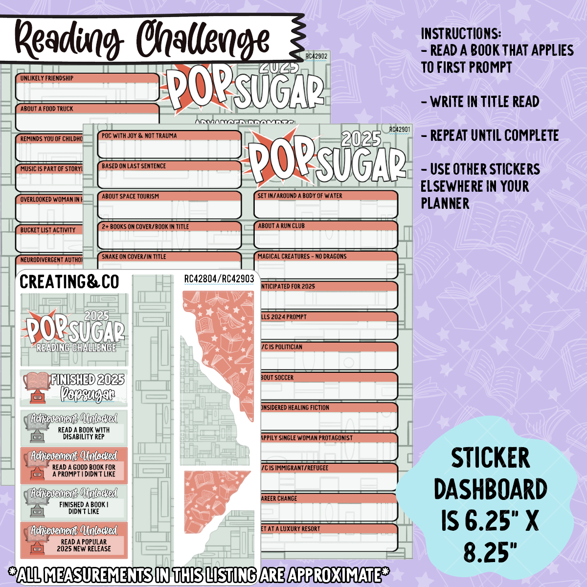 2025 Popsugar Reading Challenge Dashboard Set - RC428/RC429