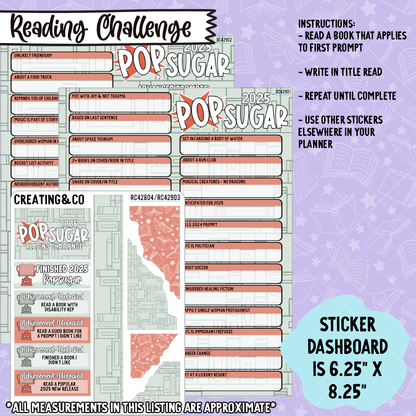 2025 Popsugar Reading Challenge Dashboard Set - RC428/RC429