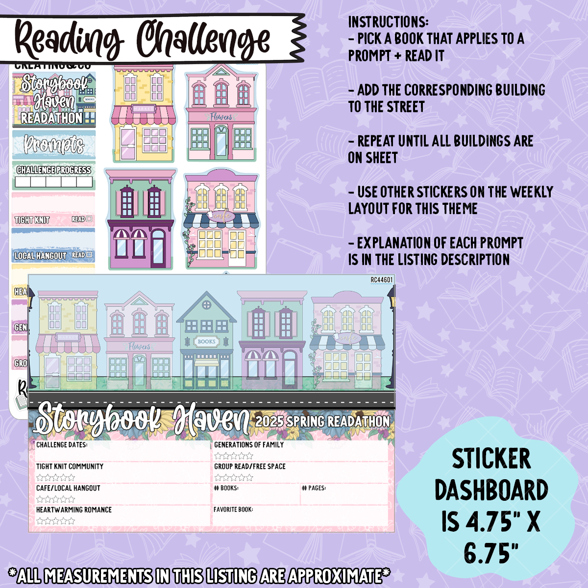 Storybook Haven Spring Readathon Challenge 5x7 Dashboard and Sticker Trackers - RC446