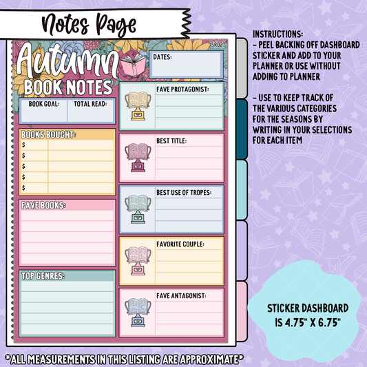 Book Notes - Fae & Folklore 2025 Fall Notes Page Sticker Dashboard - SR027