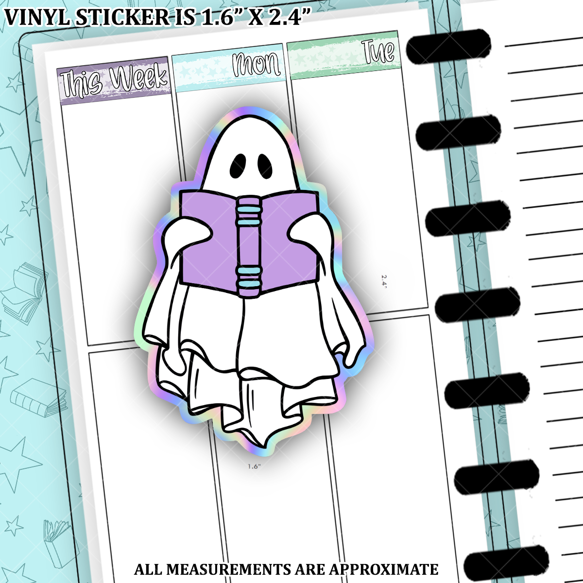 Ghostly Reading Spooky Library Holographic Vinyl Die Cut Sticker - GRVS