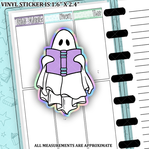 Ghostly Reading Spooky Library Holographic Vinyl Die Cut Sticker - GRVS