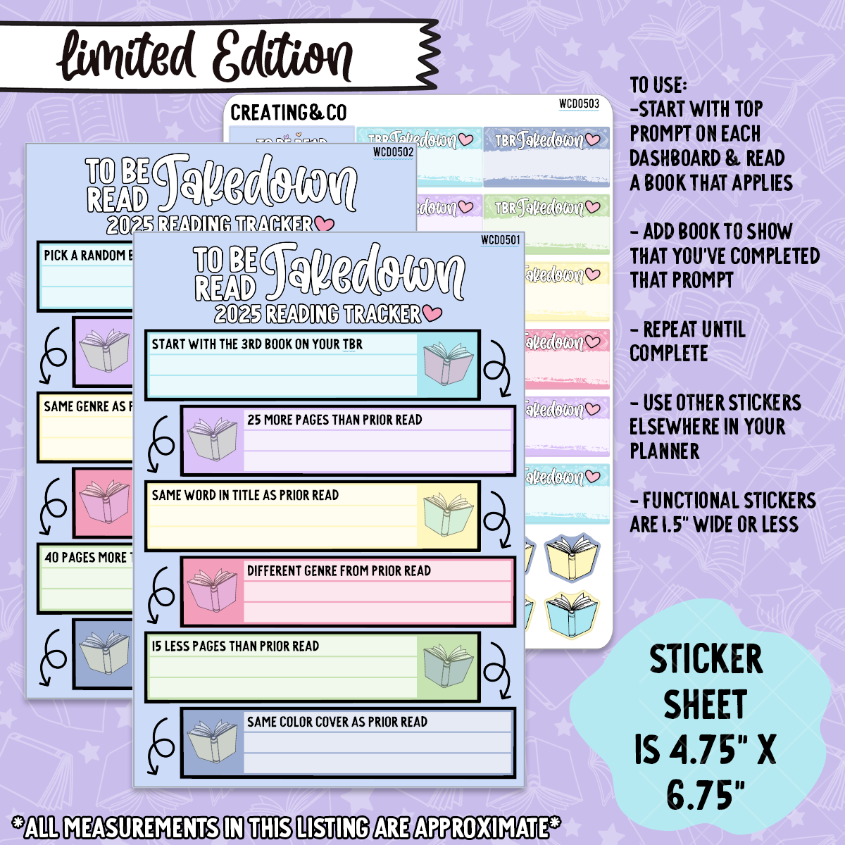 TBR Takedown Reading Challenge 5x7 Dashboard and Sticker Trackers - WCD05