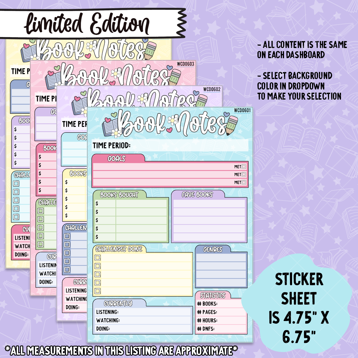 Book Notes Page Sticker Dashboard Set - WCD06