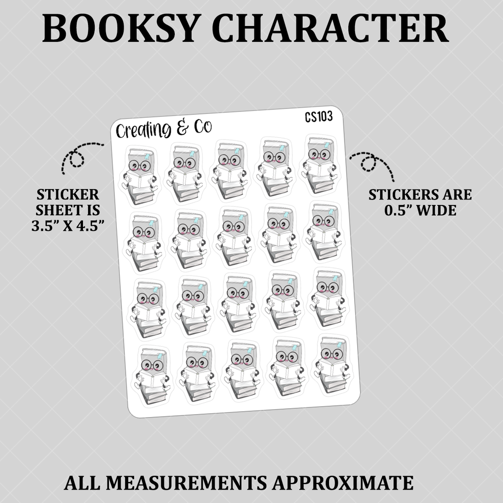 Reading on a Bookstack Booksy Character Functional Stickers - CS103