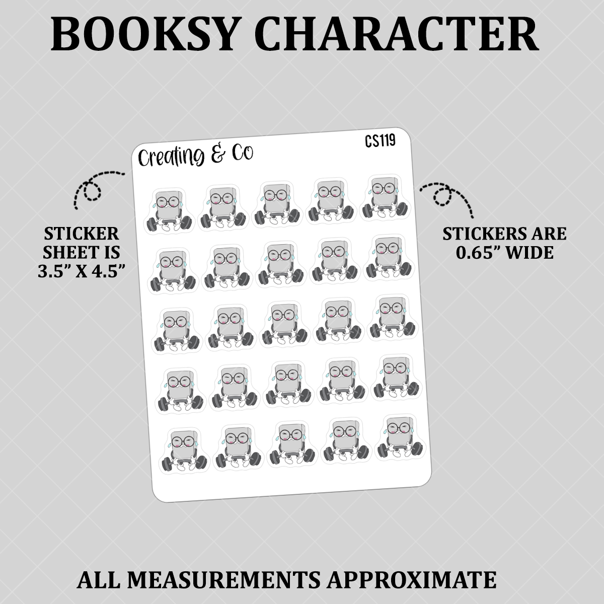 Strength Training, Lifting Weights Booksy Character Functional Stickers - CS119