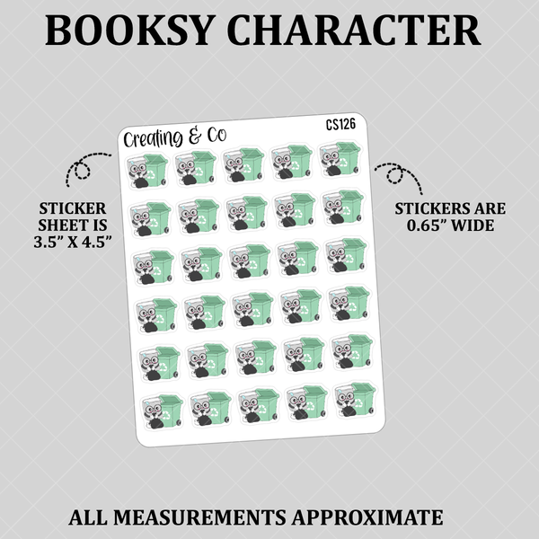 Trash Day, Recycle Booksy Character Functional Stickers - CS126