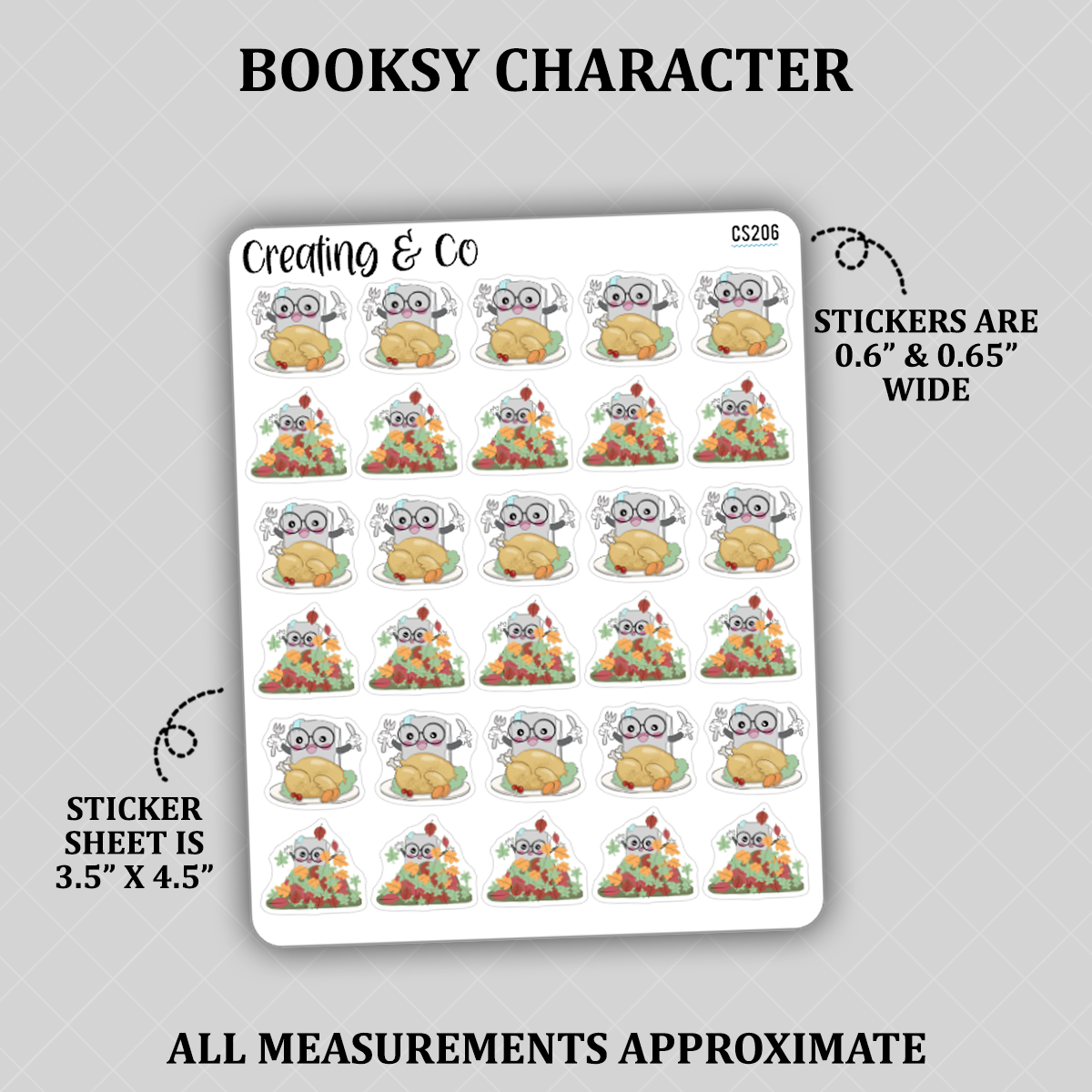 Fall Feast & Leaves Booksy Character Functional Stickers - CS206