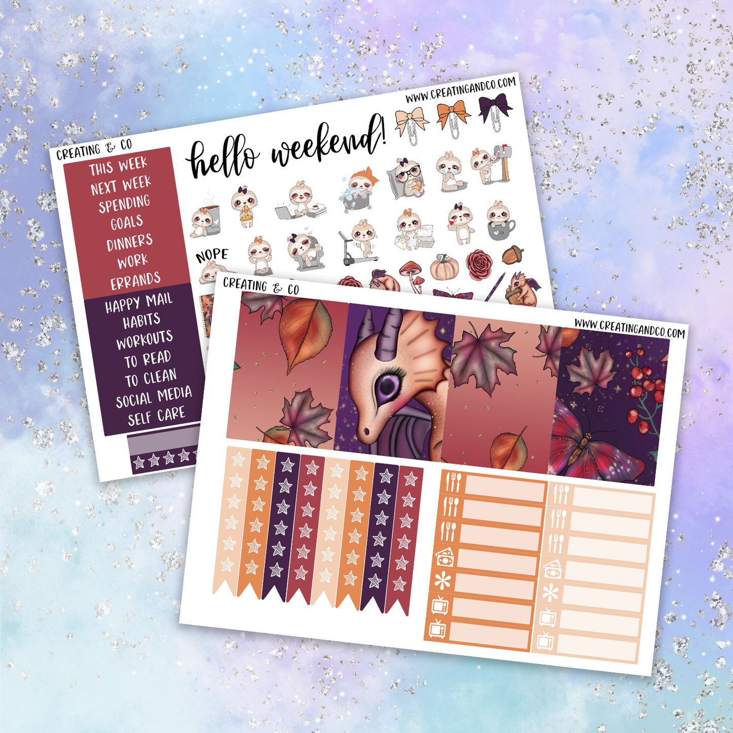 Fall Dragons Printable Weekly Planner Stickers