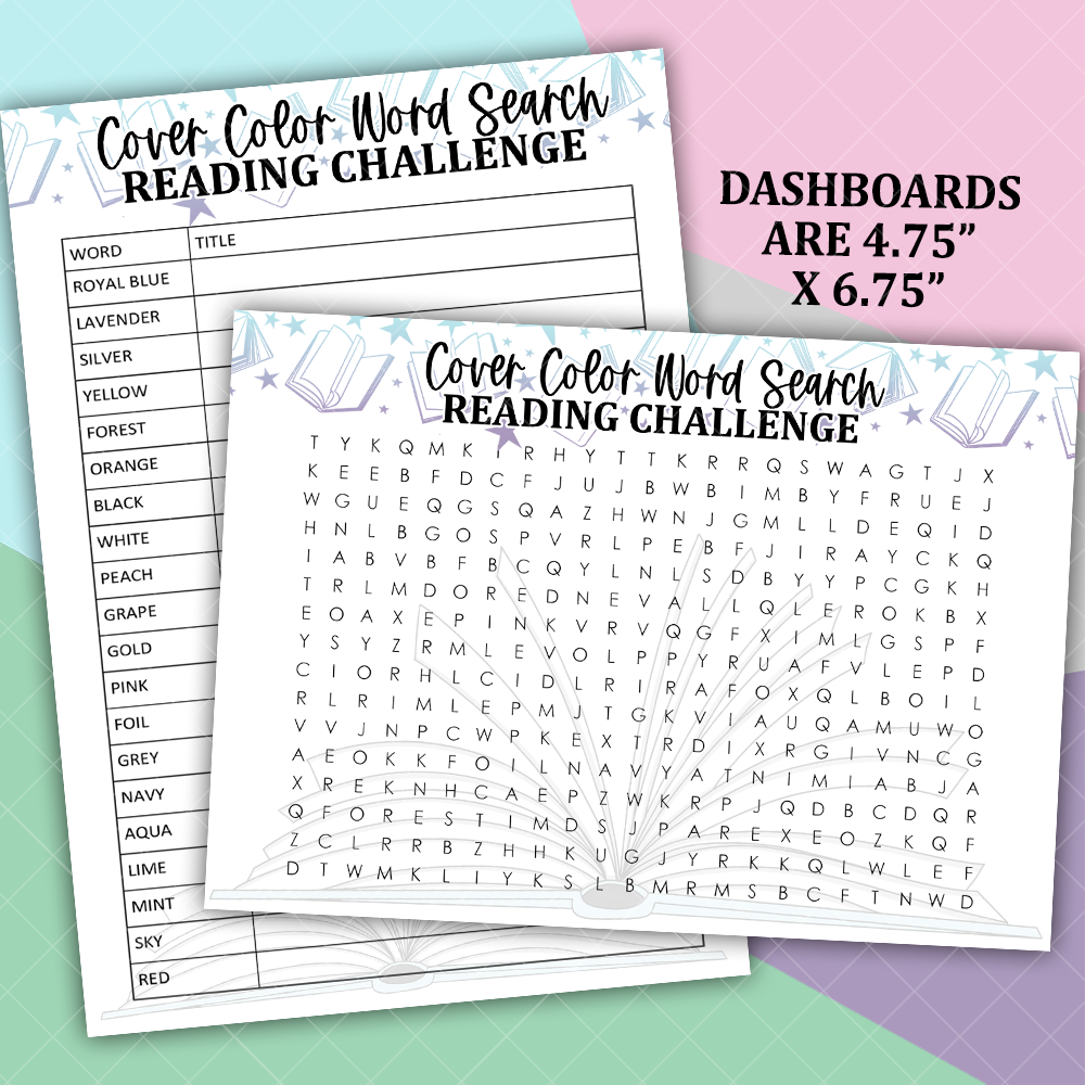 Cover Color Word Search Reading Challenge Dashboard and Sticker Trackers - RC084
