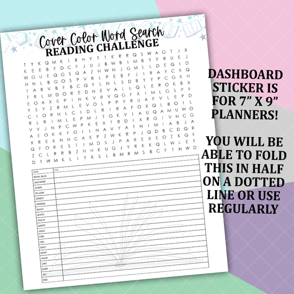 Cover Color Word Search Reading Challenge Dashboard and Sticker Trackers for 7x9 Planners - RC085